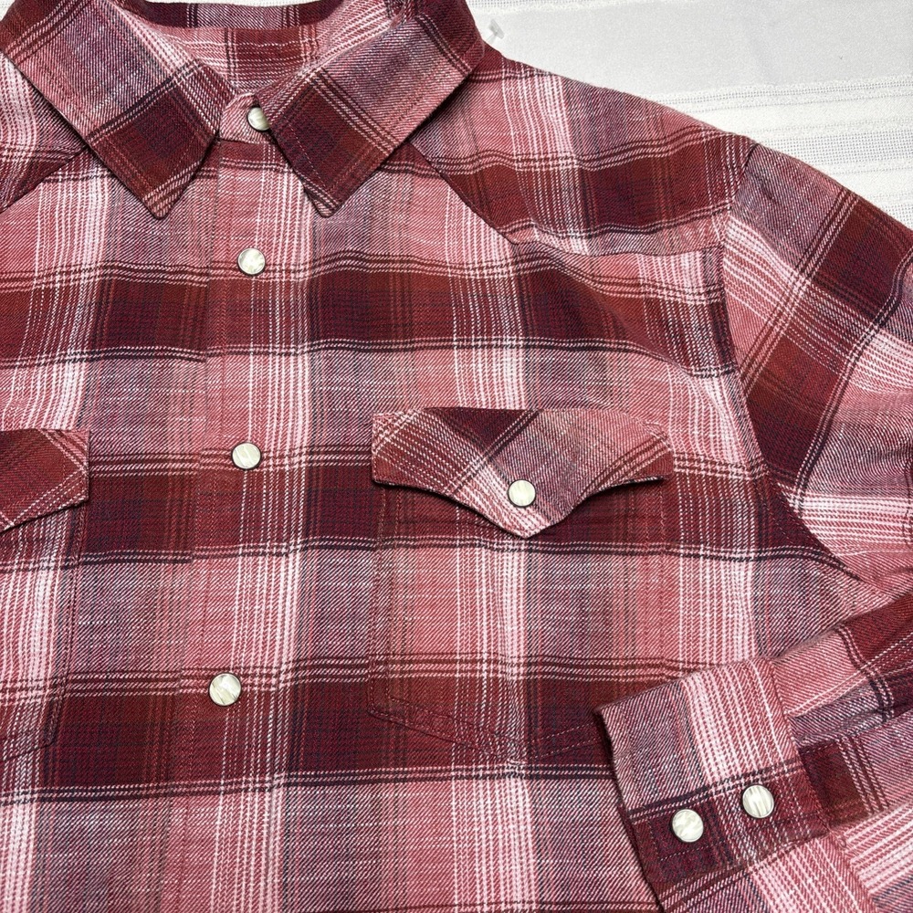 Lands' End Blake Shelton Men's M Pearl Snap  Flannel Shirt Western Cowboy Red